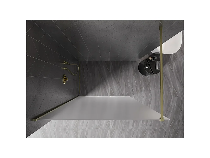 Mexen Kioto-X kopalna pregrada Walk-in 140 x 200 cm, zamegljen 10 mm, zlata ščetka - 800-140-101-55-30-X