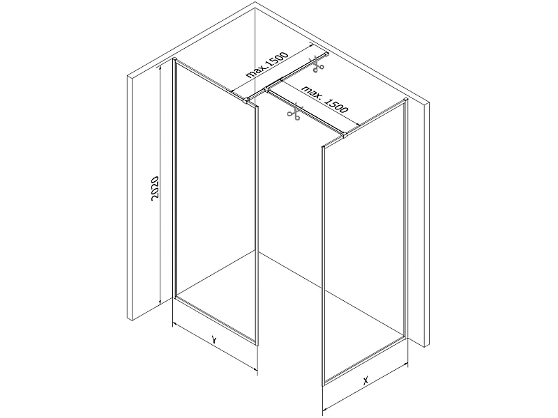 Mexen Kioto-F painel de duche Walk-in com estrutura 90 x 70 cm, transparente 8 mm, níquel escovado - 800-090-202-04-97-070