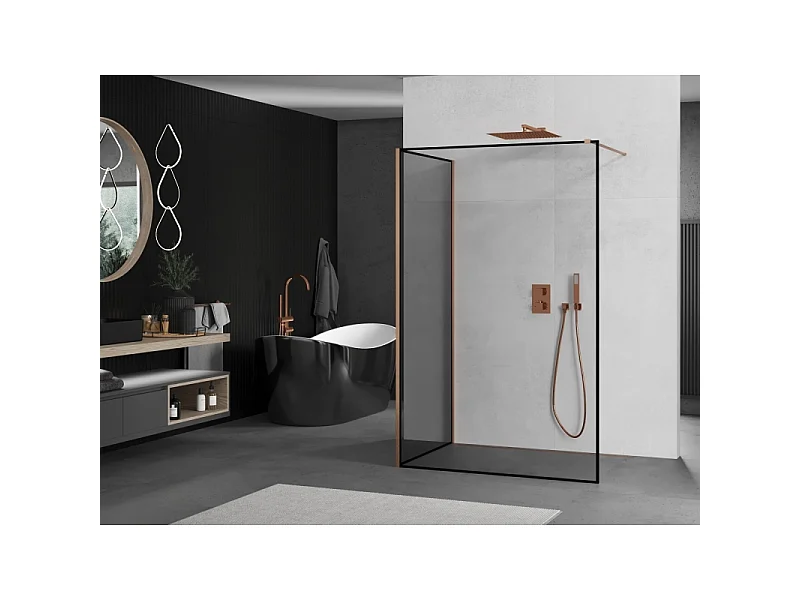 Mexen Kioto painel de duche Walk-in 120 x 90 cm, moldura preta, cobre escovado - 800-120-212-65-70-090