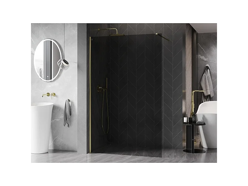 Mexen Kioto-X paroi de douche Walk-in 160 x 200 cm, graphite 10 mm, or - 800-160-101-50-40-X