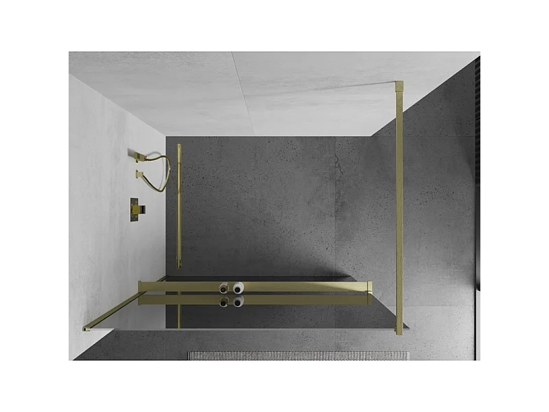 Mexen Kioto+ paroi de douche avec étagère Walk-in 140 x 200 cm, miroir, or brossé - 800-140-121-55-50