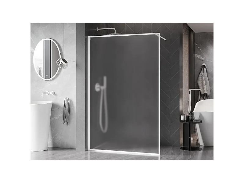 Mexen Kioto-XF Walk-in Shower Screen with Frame 110 x 202 cm, Frosted 10 mm, White - 800-110-104-20-30-X