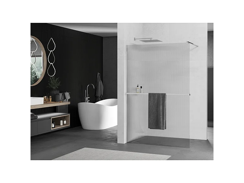 Mexen Kioto+ paroi de douche avec étagère Walk-in 100 x 200 cm, rayures, chrome - 800-100-121-01-09