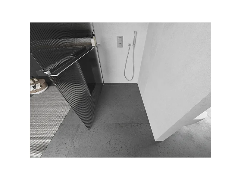 Mexen Kioto+ paroi de douche avec étagère Walk-in 100 x 200 cm, rayures, chrome - 800-100-121-01-09