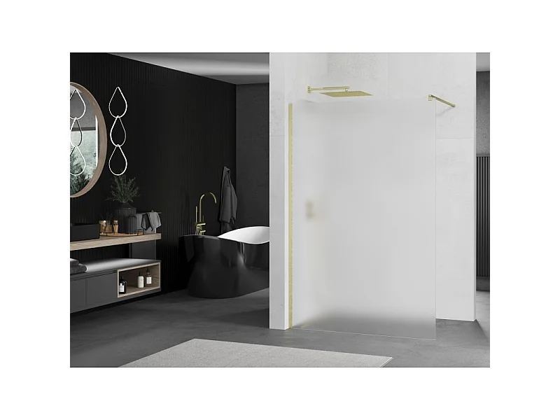Mexen Kioto panel de ducha Walk-in 80 x 200 cm, escarcha 8 mm, oro cepillado - 800-080-101-55-30