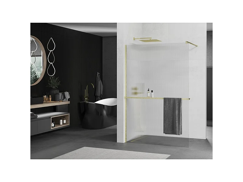 Mexen Kioto+ brusevæg med hylde Walk-in 100 x 200 cm, striber, gylden børstet - 800-100-121-55-09