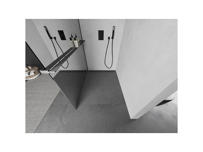 Mexen Kioto+ parete doccia con mensola Walk-in 130 x 200 cm, specchio, gun metal - 800-130-121-95-50