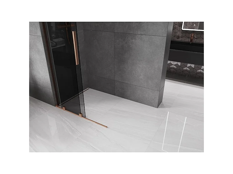 Mexen Velar L Sliding Shower Wall Walk-in 90 x 200 cm, Graphite 8 mm, Brushed Copper - 871-090-003-43-65