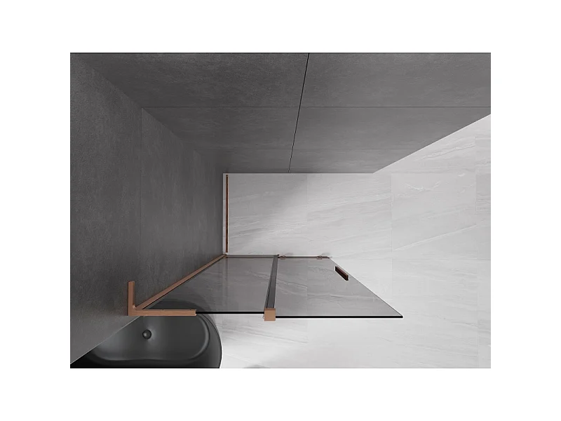 Mexen Velar L Sliding Shower Wall Walk-in 90 x 200 cm, Graphite 8 mm, Brushed Copper - 871-090-003-43-65