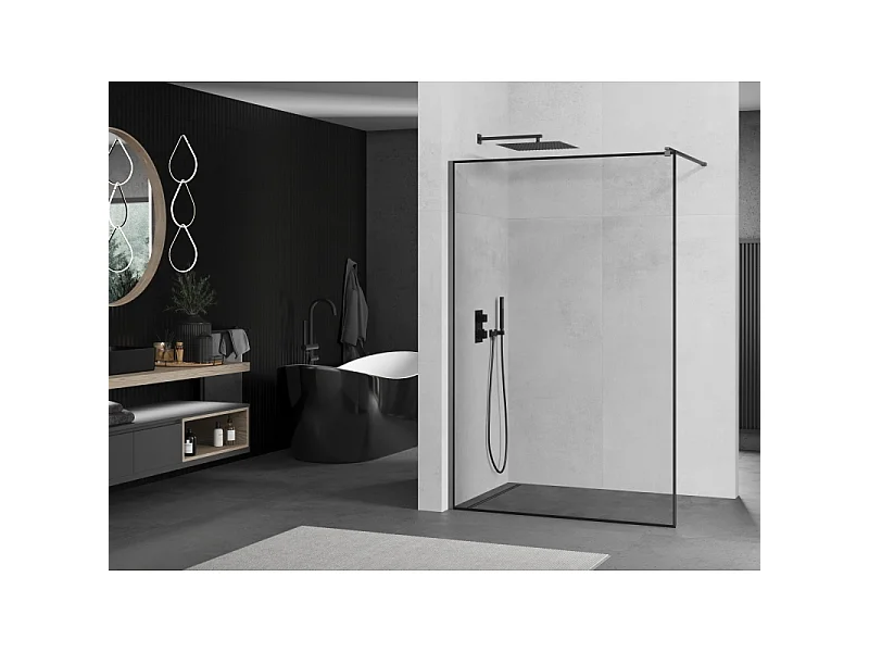 Mexen Kioto brusevæg Walk-in 100 x 200 cm, sort ramme 8 mm, gun metal - 800-100-101-95-70