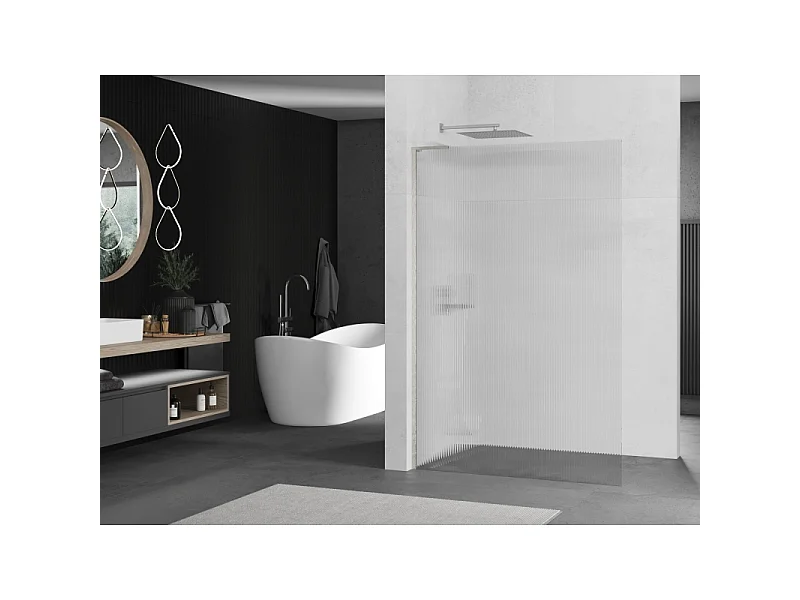 Mexen Kioto L paroi de douche Walk-in 80 x 200 cm, rayures, nickel brossé - 800-080-103-97-09