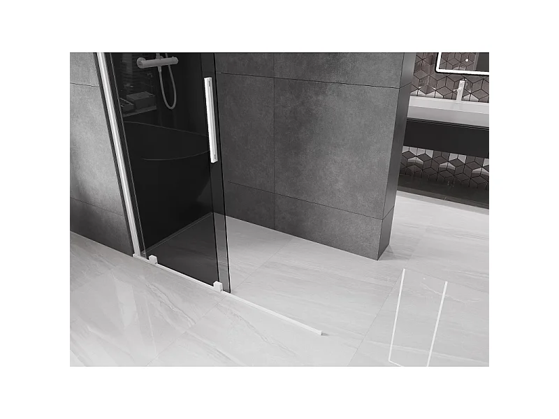 Mexen Velar Walk-in Shower Screen 130 x 200 cm, Graphite 8 mm, White - 871-130-000-43-20