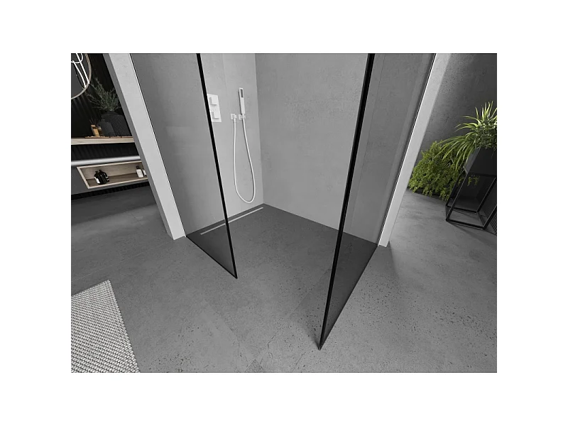 Mexen Kioto panel de ducha Walk-in 90 x 70 cm, marco negro, blanco - 800-090-202-20-70-070