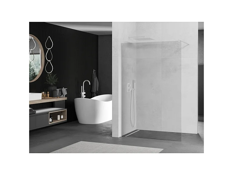 Mexen Kioto Duschwand Walk-in 115 x 200 cm, transparent 8 mm, weiß - 800-115-101-20-00