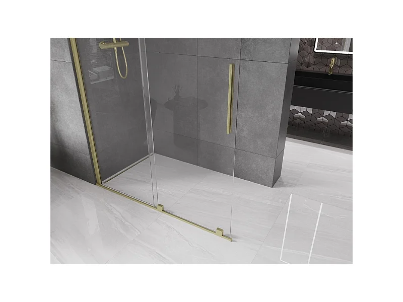 Mexen Velar paroi de douche coulissante Walk-in 150 x 200 cm, transparente 8 mm, or brossé - 871-150-000-03-55