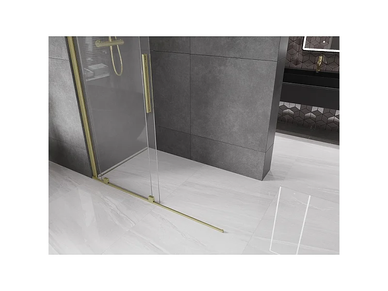 Mexen Velar paroi de douche coulissante Walk-in 150 x 200 cm, transparente 8 mm, or brossé - 871-150-000-03-55