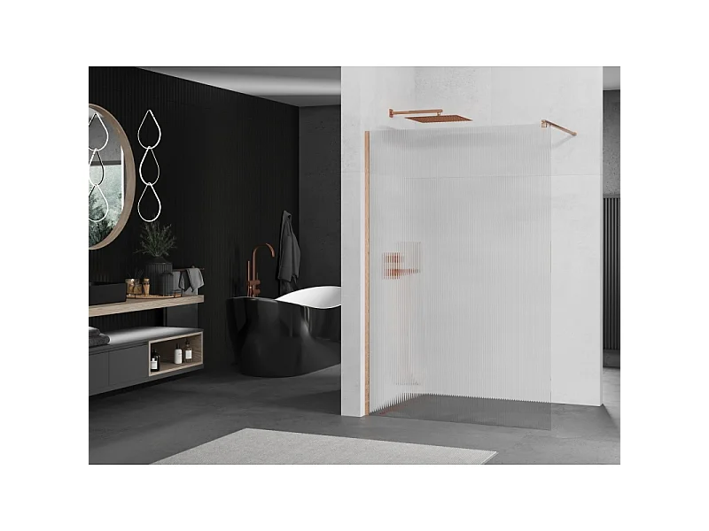 Mexen Kioto Duschwand Walk-in 80 x 200 cm, Streifen 8 mm, gebürstetes Kupfer - 800-080-101-65-09