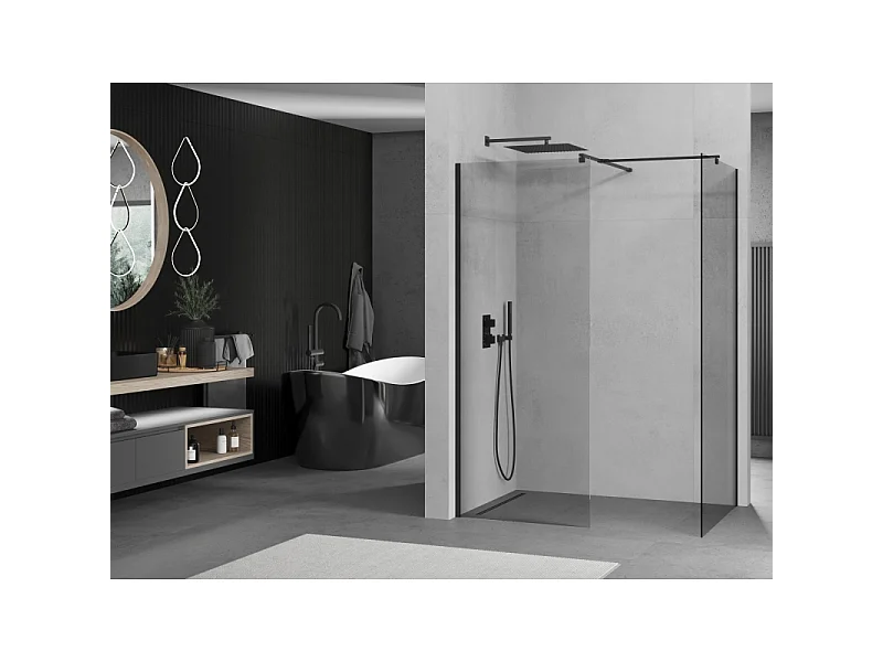 Mexen Kioto paroi de douche Walk-in 140 x 80 cm, transparent, noir - 800-140-202-70-00-080