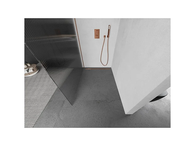 Mexen Kioto L panel de ducha Walk-in 100 x 200 cm, rayas, cobre cepillado - 800-100-103-65-09