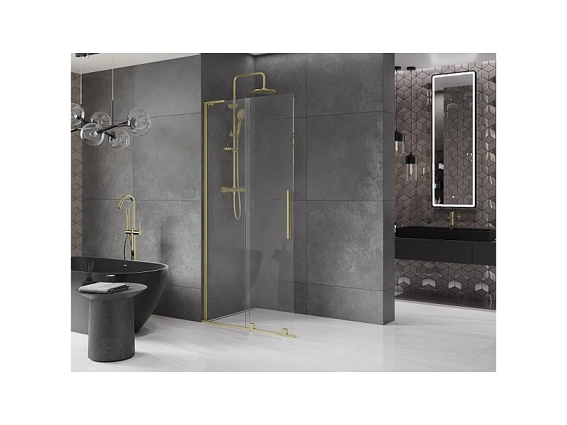 Mexen Velar L Sliding Walk-in Shower Screen 90 x 200 cm, Transparent 8 mm, Brushed Gold - 871-090-003-03-55