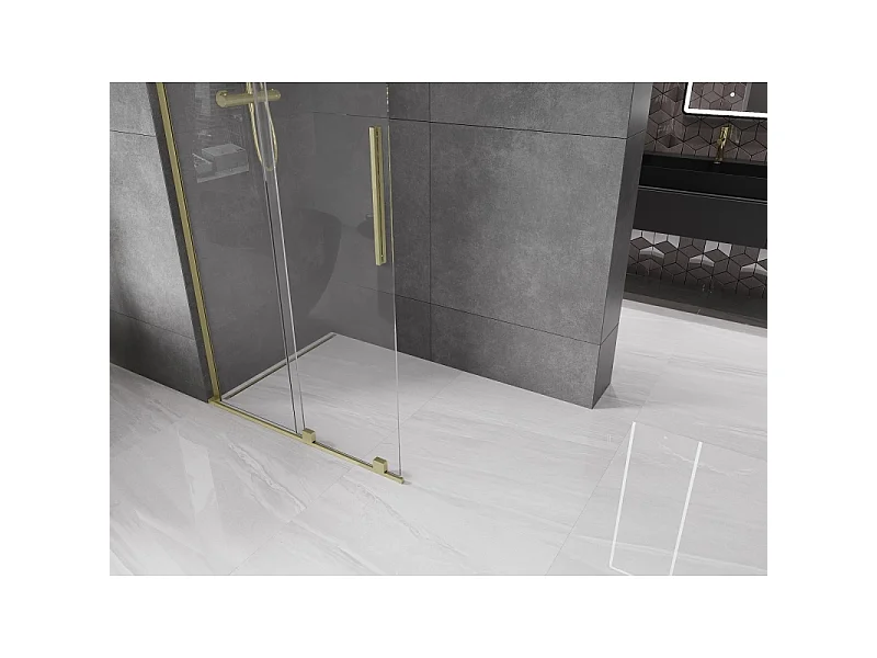 Mexen Velar L Sliding Walk-in Shower Screen 90 x 200 cm, Transparent 8 mm, Brushed Gold - 871-090-003-03-55