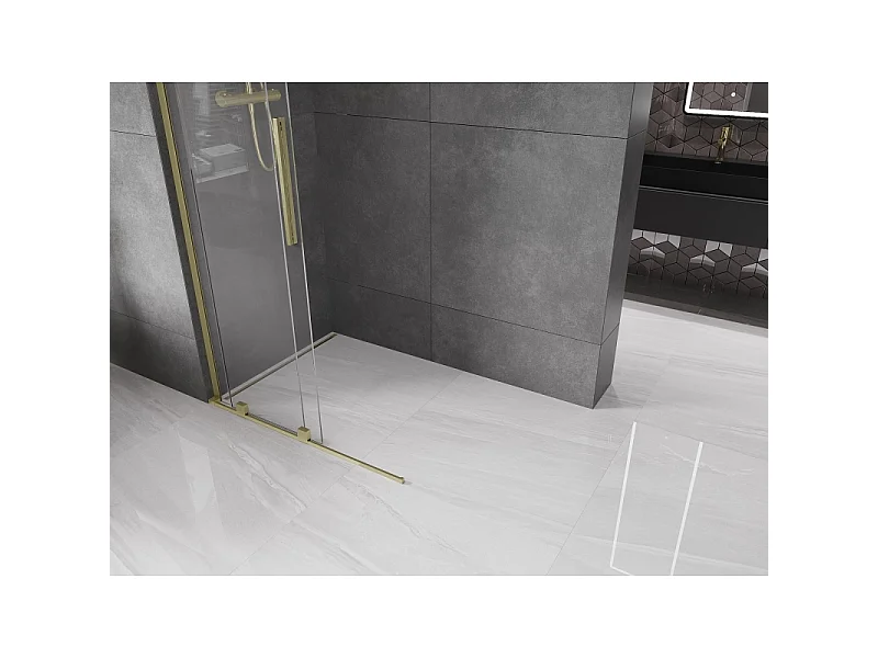 Mexen Velar L Sliding Walk-in Shower Screen 90 x 200 cm, Transparent 8 mm, Brushed Gold - 871-090-003-03-55