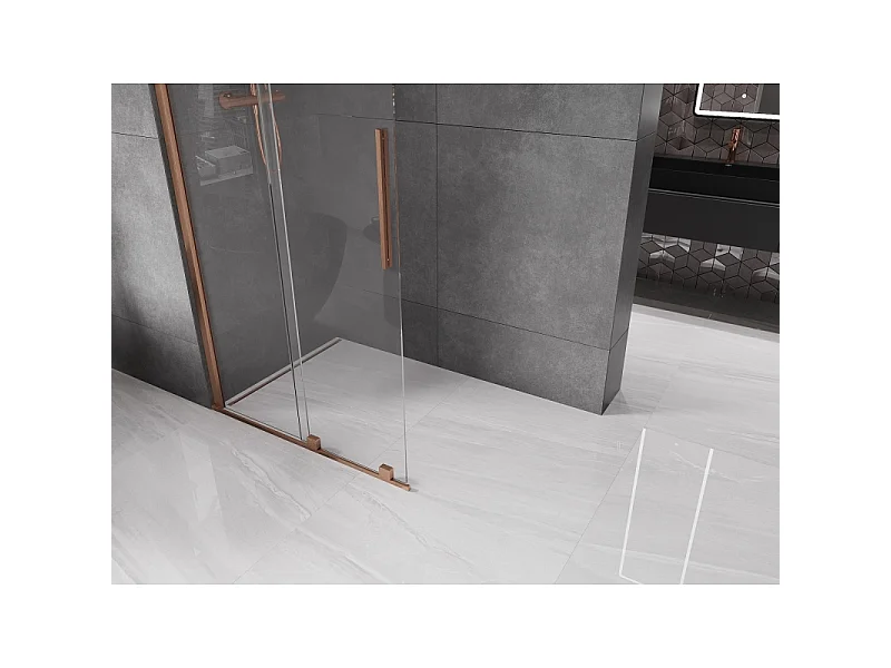 Mexen Velar sliding shower wall Walk-in 85 x 200 cm, transparent 8 mm, brushed copper - 871-085-000-03-65