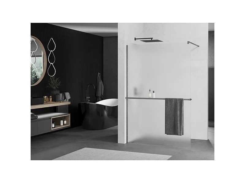 Mexen Kioto+ parete doccia con mensola Walk-in 80 x 200 cm, brina, metallo nero - 800-080-121-95-30
