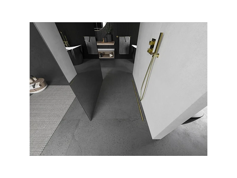 Mexen Kioto vrijstaande douchewand 130 x 200 cm, spiegel 8 mm, goud geborsteld - 800-130-002-55-50