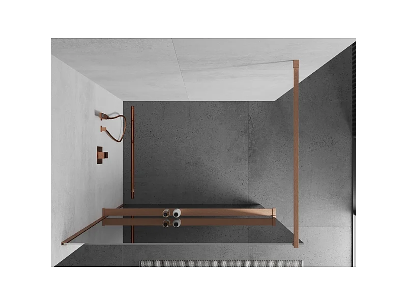Mexen Kioto+ parede de duche com prateleira Walk-in 140 x 200 cm, espelho, cobre escovado - 800-140-121-65-50