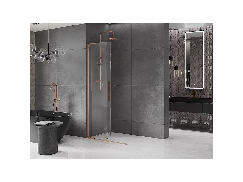 Mexen Velar L Sliding Shower Wall Walk-in 90 x 200 cm, Transparent 8 mm, Brushed Copper - 871-090-003-03-65