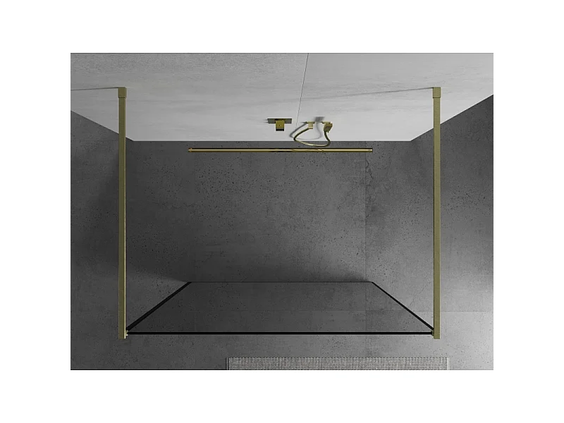 Mexen Kioto Freistehende Duschwand 120 x 200 cm, schwarzer Rahmen 8 mm, gebürstetes Gold - 800-120-002-55-70