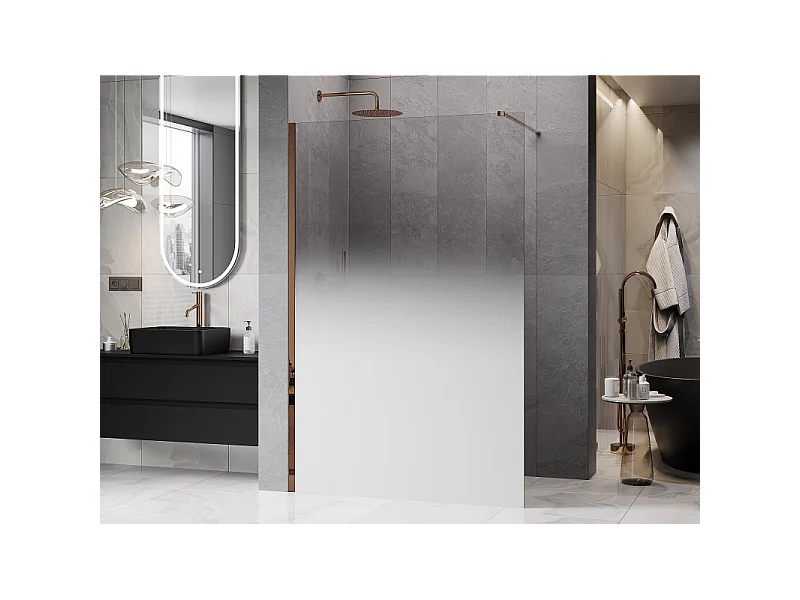 Mexen Kioto brusevæg Walk-in 70 x 200 cm, ombre hvid 8 mm, rosaguld - 800-070-101-60-86