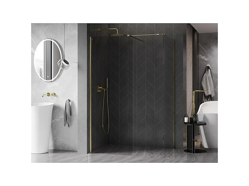 Mexen Kioto-X paroi de douche Walk-in 150 x 100 cm, transparent 10 mm, or - 800-150-202-50-00-100-X