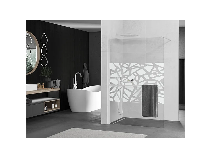 Mexen Kioto+ paroi de douche avec étagère Walk-in 80 x 200 cm, motif blanc, blanc - 800-080-121-20-85