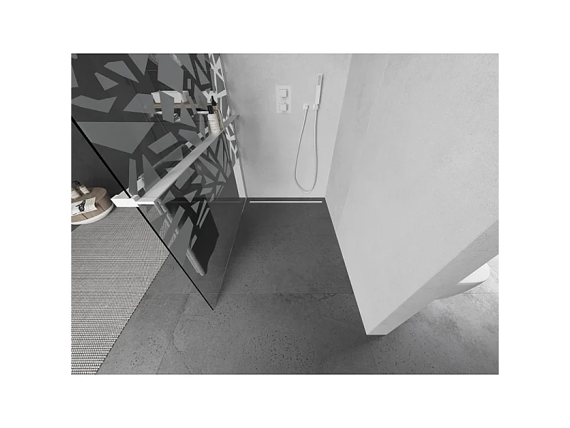 Mexen Kioto+ paroi de douche avec étagère Walk-in 80 x 200 cm, motif blanc, blanc - 800-080-121-20-85