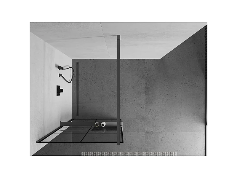 Mexen Kioto+ parete doccia con mensola Walk-in 80 x 200 cm, griglia nera, gun metal - 800-080-121-95-77