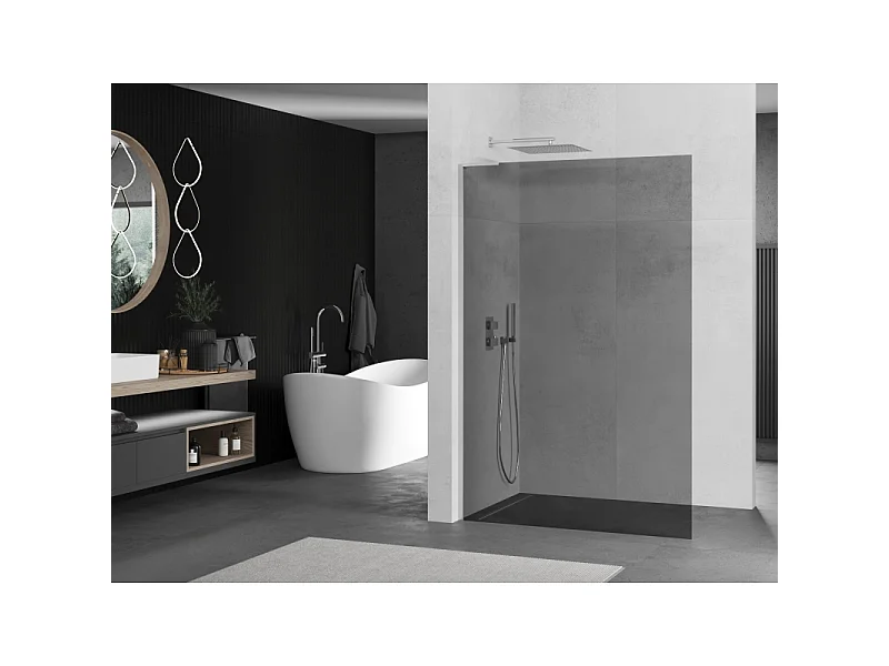 Mexen Kioto L Duschwand Walk-in 110 x 200 cm, Graphit, Chrom - 800-110-103-01-40