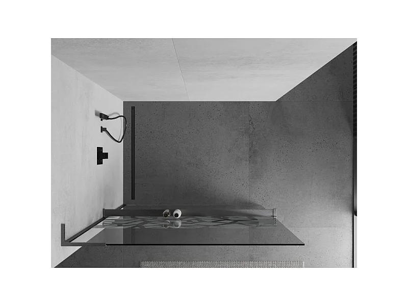 Mexen Kioto+ L Shower Wall with Walk-in Shelf 90 x 200 cm, White Pattern, Gun Gray Brushed - 800-090-123-66-85