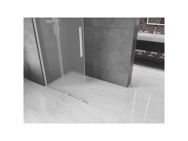 Mexen Velar ścianka prysznicowa rozsuwana Walk-in 85 x 200 cm, szron 8 mm, nikiel szczotkowany - 871-085-000-33-97