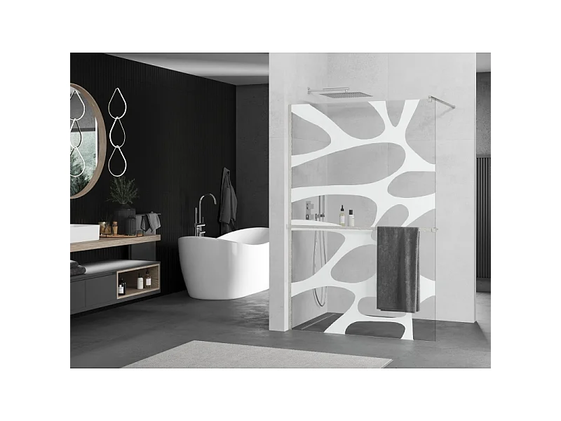 Mexen Kioto+ Duschwand mit Ablage Walk-in 140 x 200 cm, weiße Welle, gebürsteter Nickel - 800-140-121-97-97