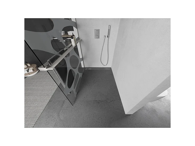 Mexen Kioto+ Duschwand mit Ablage Walk-in 140 x 200 cm, weiße Welle, gebürsteter Nickel - 800-140-121-97-97