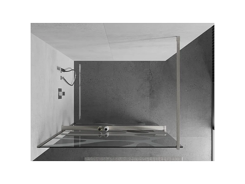 Mexen Kioto+ Duschwand mit Ablage Walk-in 140 x 200 cm, weiße Welle, gebürsteter Nickel - 800-140-121-97-97