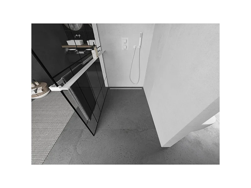 Mexen Kioto+ L tuš stena z polico Walk-in 120 x 200 cm, črni vzorec, bela - 800-120-123-20-78
