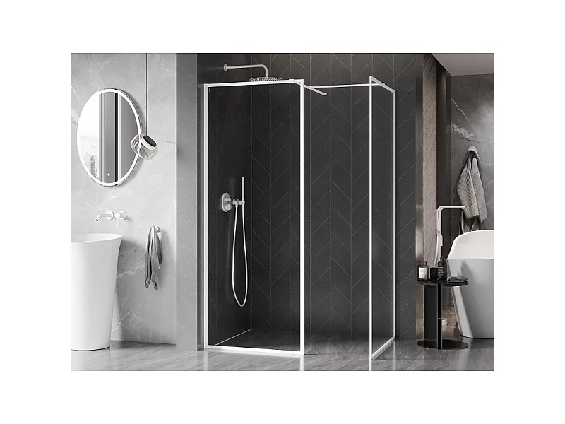 Mexen Kioto-F Tuš stena Walk-in s okvirjem 90 x 80 cm, prozorna 8 mm, bela - 800-090-202-04-20-080