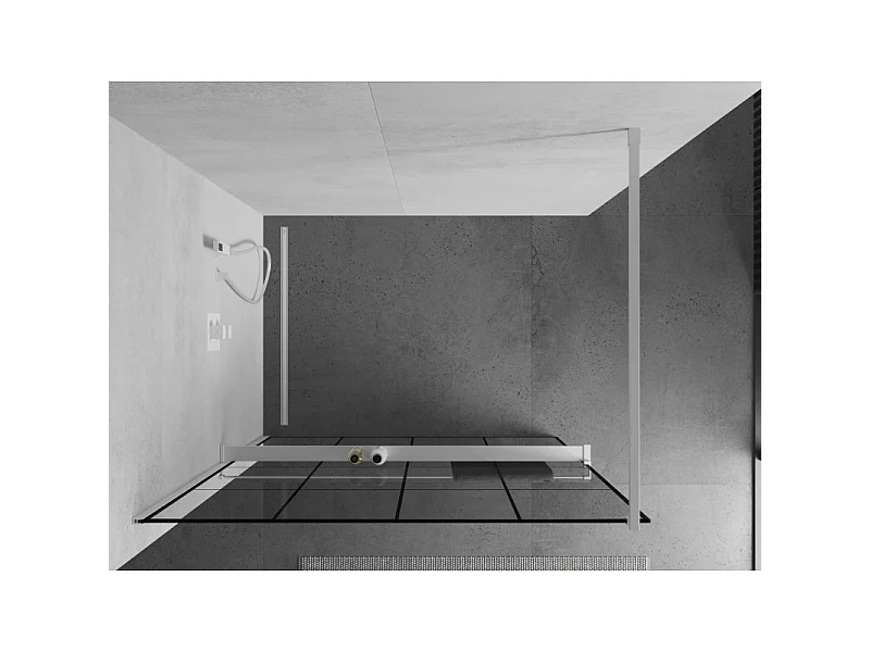 Mexen Kioto+ mampara de ducha con estante Walk-in 140 x 200 cm, rejilla negra, blanco - 800-140-121-20-77