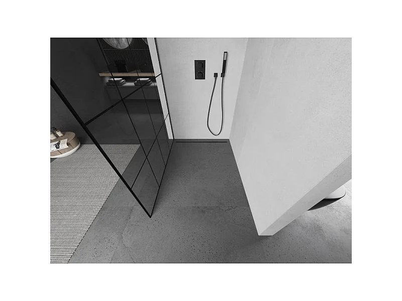 Mexen Kioto Walk-in Shower Panel 140 x 200 cm, Black Pattern 8 mm, Gun Metal - 800-140-101-95-77