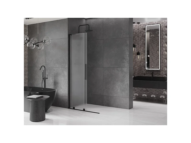 Mexen Velar L parede de duche deslizante Walk-in 100 x 200 cm, fosco 8 mm, preto - 871-100-003-33-70