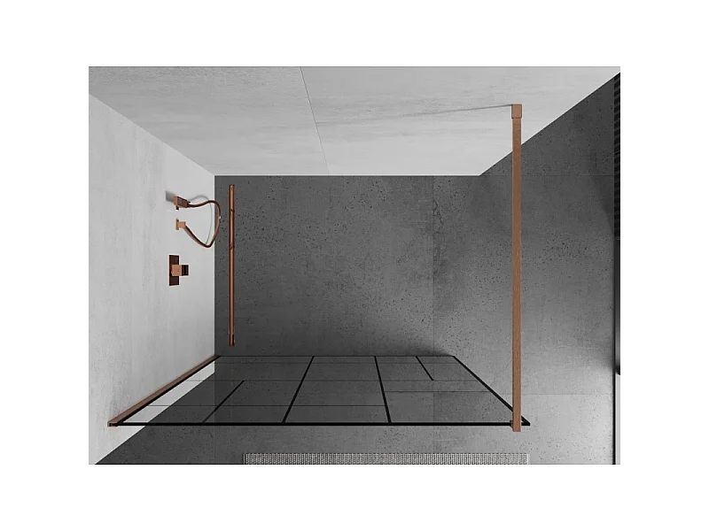 Mexen Kioto steklena stena za tuš Walk-in 120 x 200 cm, črni vzorec 8 mm, brušeni baker - 800-120-101-65-78