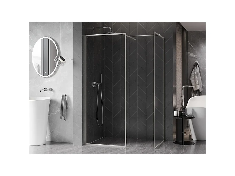 Mexen Kioto-XF douchewand Walk-in met frame 100x70 cm, transparant 10 mm, geborsteld nikkel - 800-100-202-04-97-070-XF